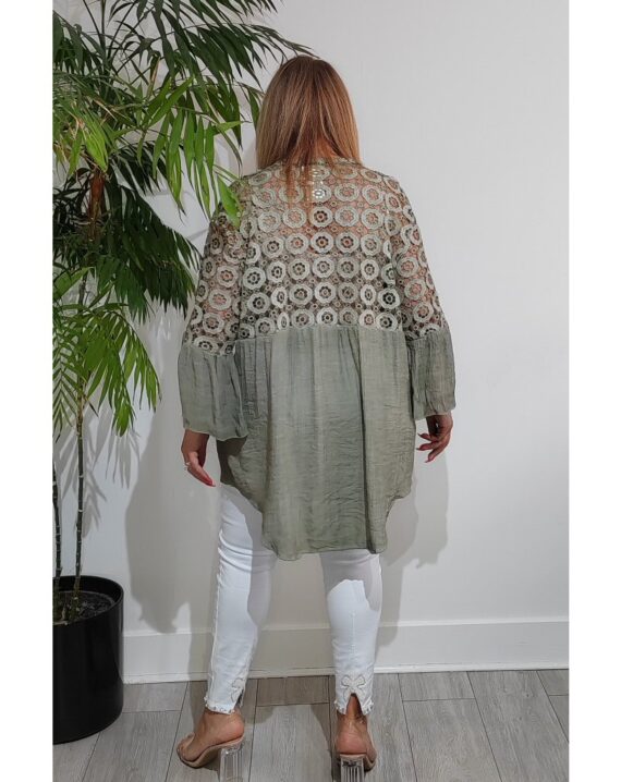 Alison Crochet Back Blouse - Khaki