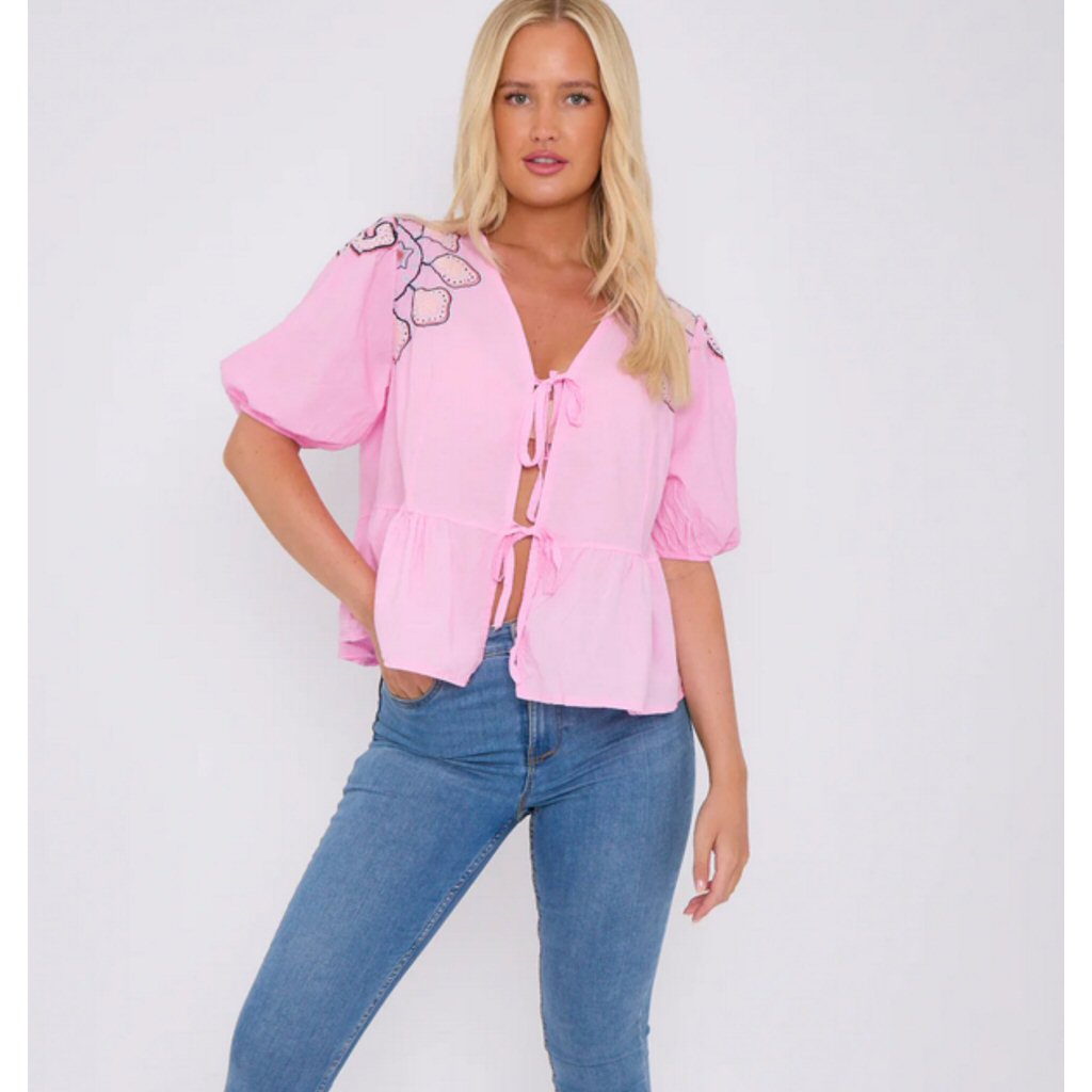 Daisy Anglaise Embroidered Top - Pink