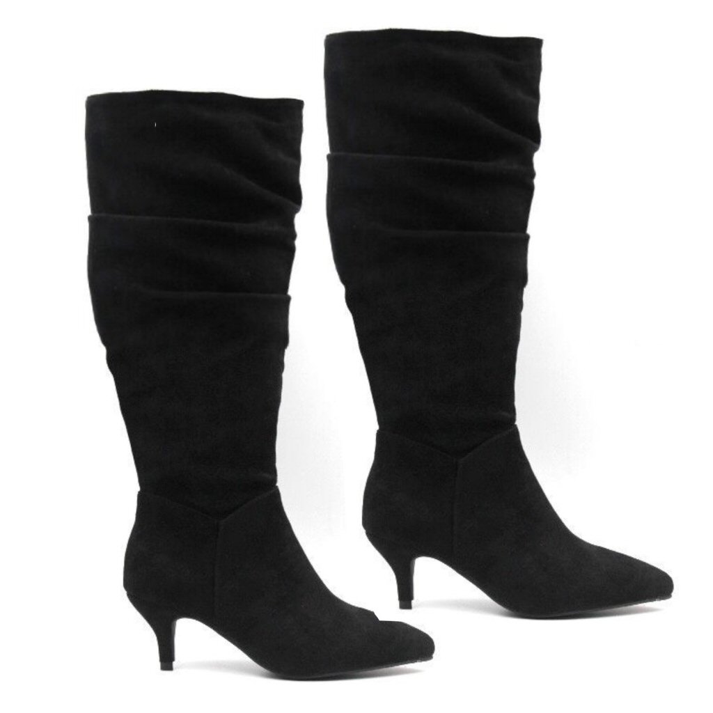 Charmaine Rouched Knee High Boots - Black