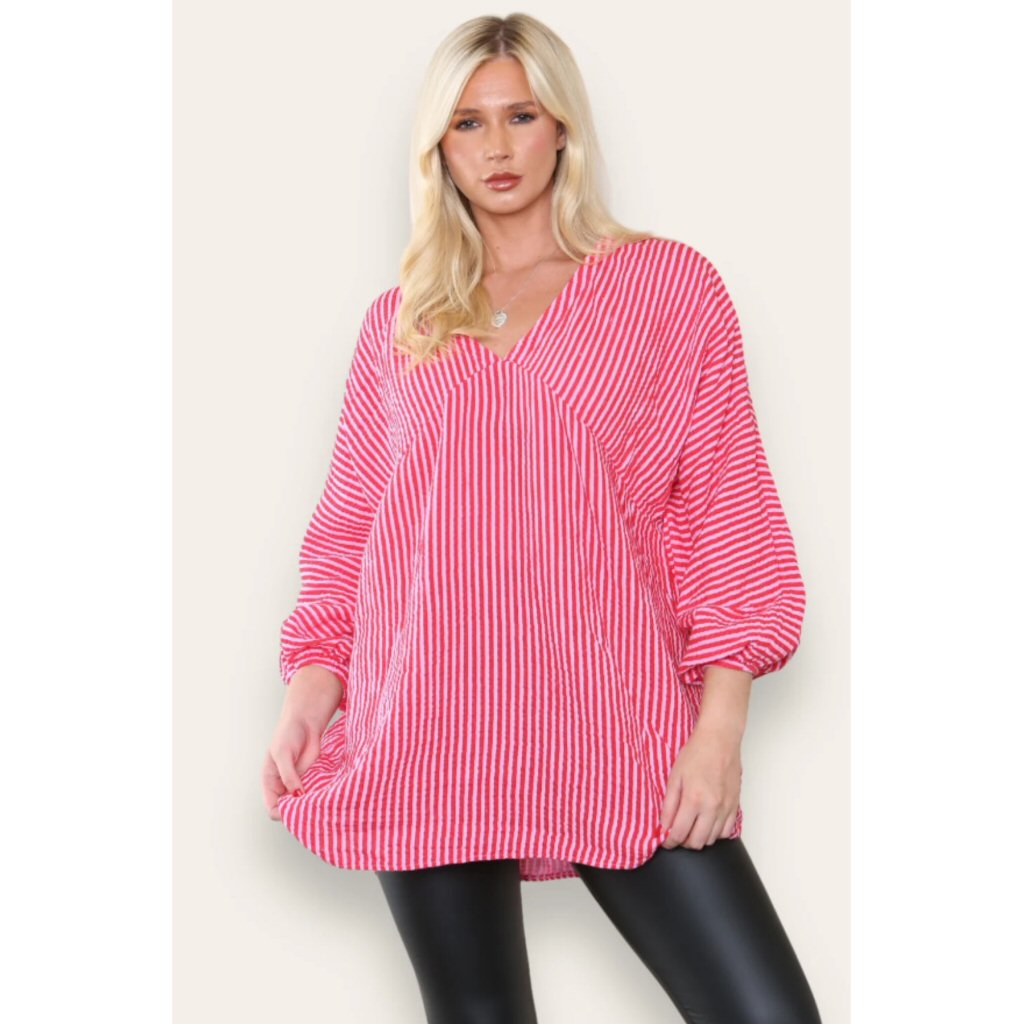 Asha Stripe Cheesecloth Top - Red